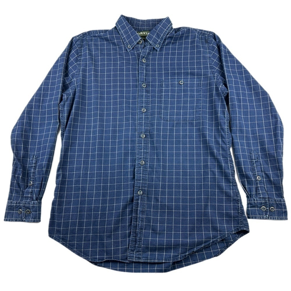 Orvis Men’s Blue Plaid Button Down Long Sleeve Top Size Large